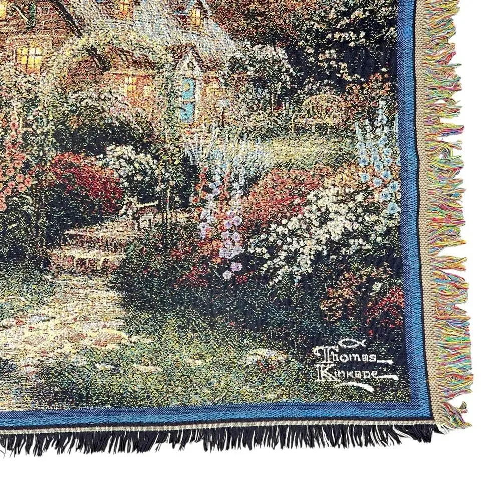 Thomas Kinkade Throw Blanket Lamplight Bridge Painter of Light Tapestry 63x42